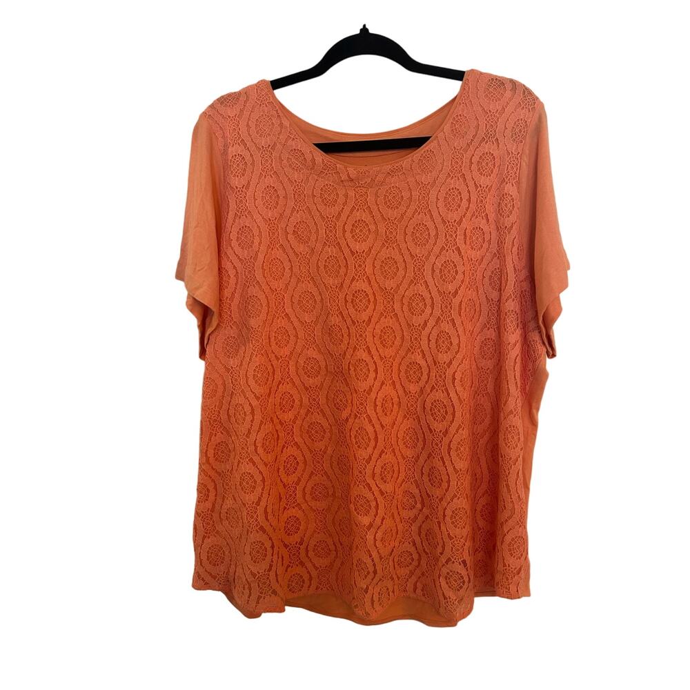 Croft & Barrow peach color lace front top, Size 1X